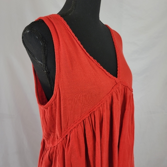 UMGEE Deep V Babydoll Sleevless Top Raw Hem Tie Back Tomatoe Red - Picture 6 of 7